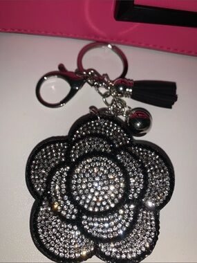 Crystal camellia flower bag charm keychain